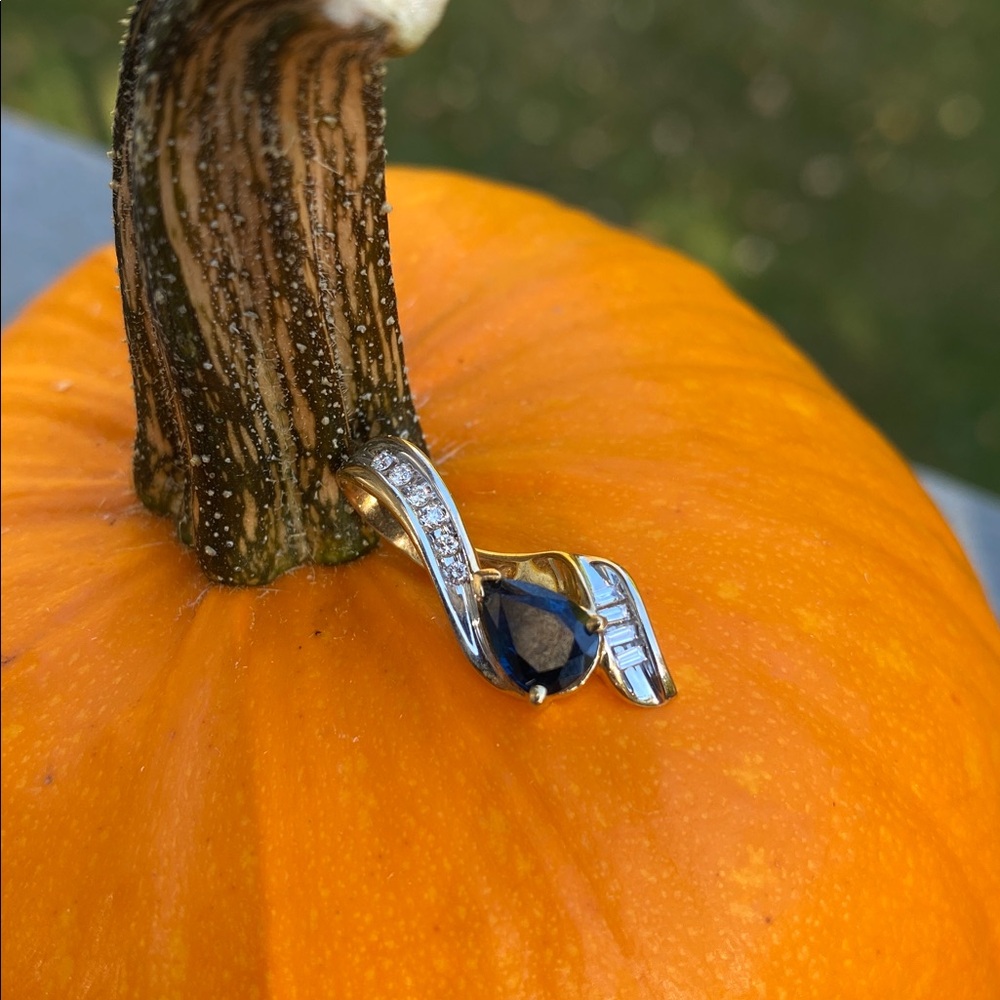 14K Gold Diamond and Sapphire Slide Pendant (Pendant Only)